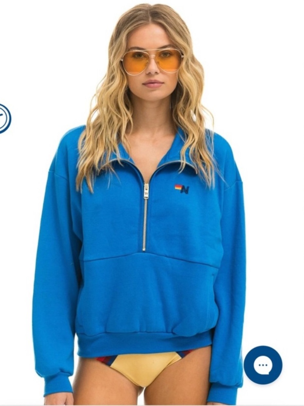 Blue Half-Zip Pullover Sweatshirt with Small Logo